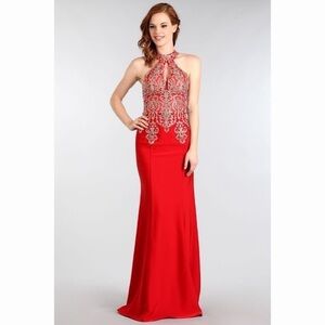 1578 Red w Lace Gold Dress